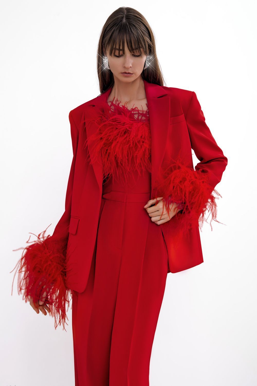 Jacket with feathers on the sleeves