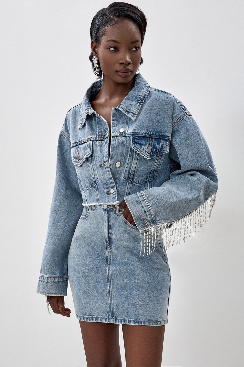 Rhinestone Denim Mini Skirt