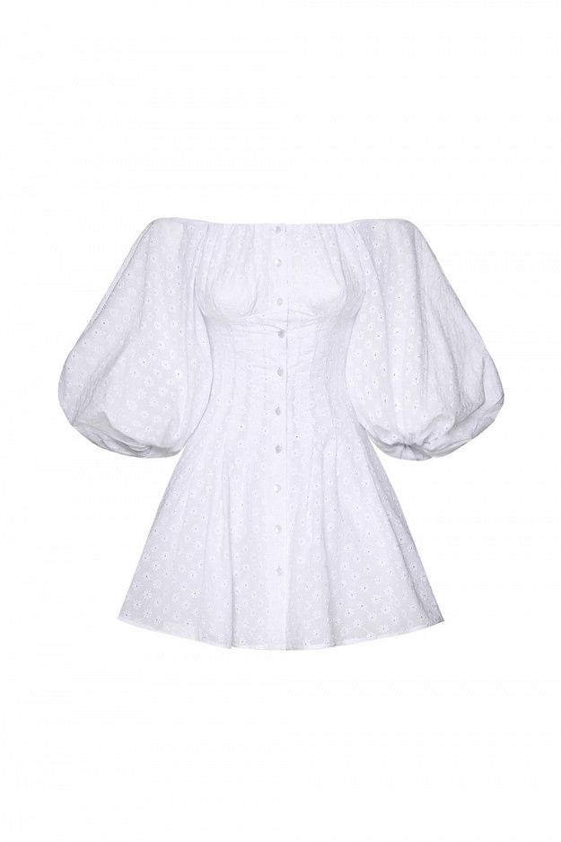 Cotton Mini Dress with Puff Sleeves