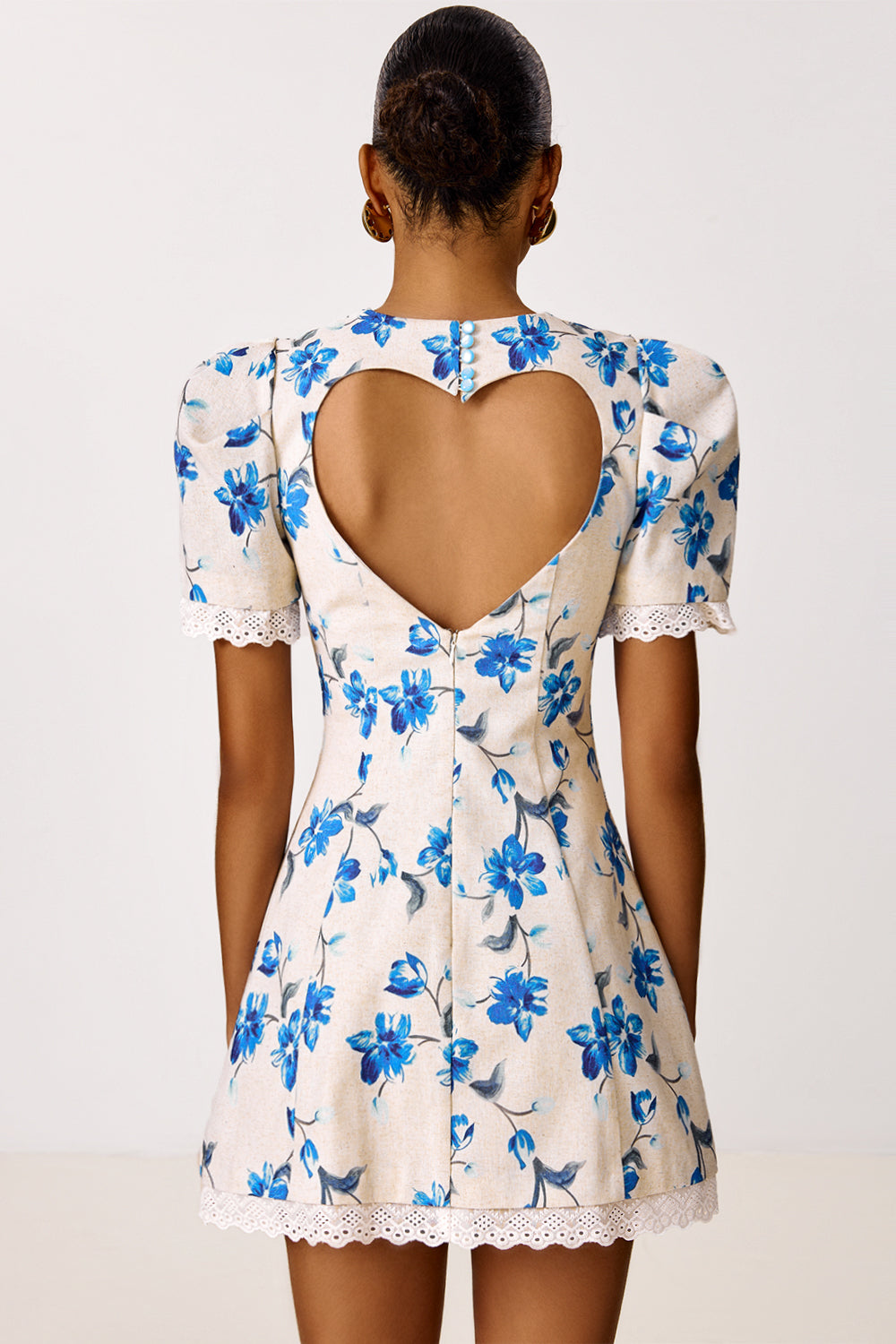 Linen Mini Dress with a Heart-shaped Neckline