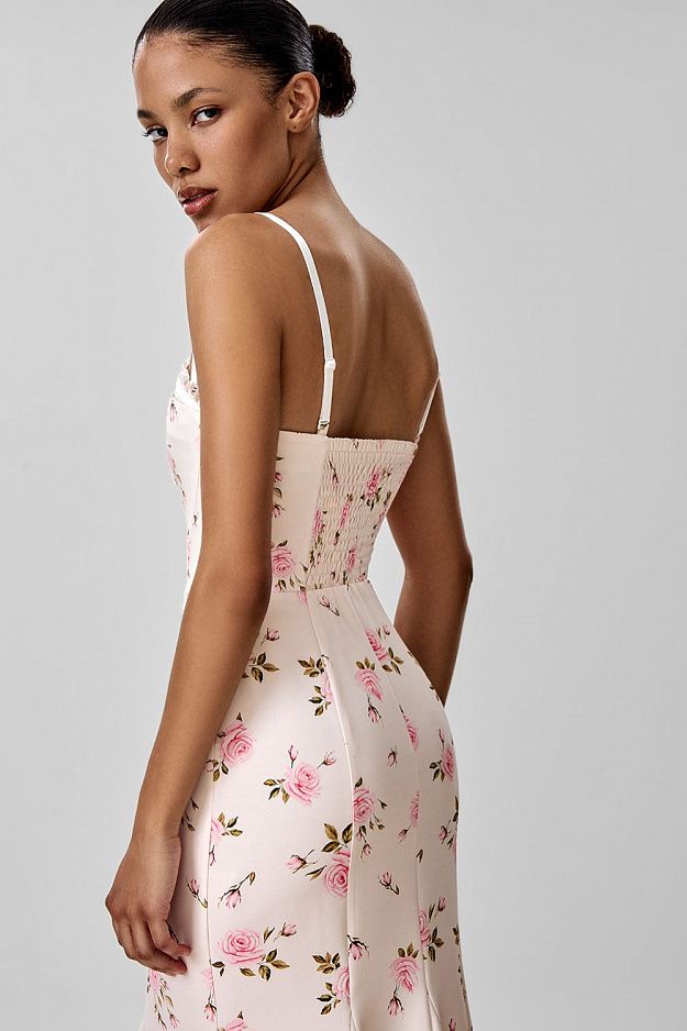 Midi Dress with Embroidery and Detachable Straps
