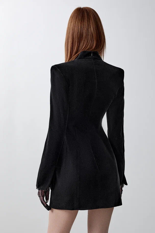Velvet blazer dress with statement buttons