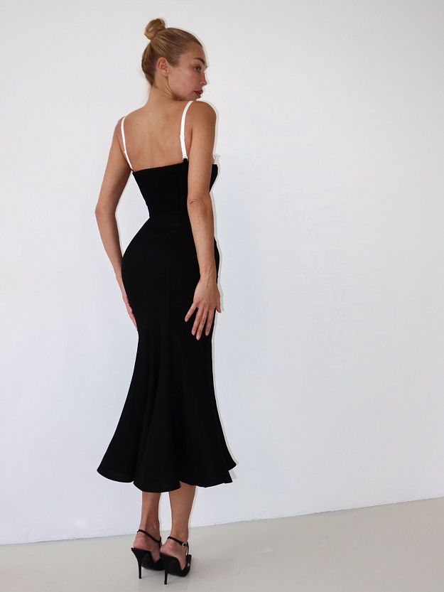 Midi Dress with Embroidery and Detachable Straps