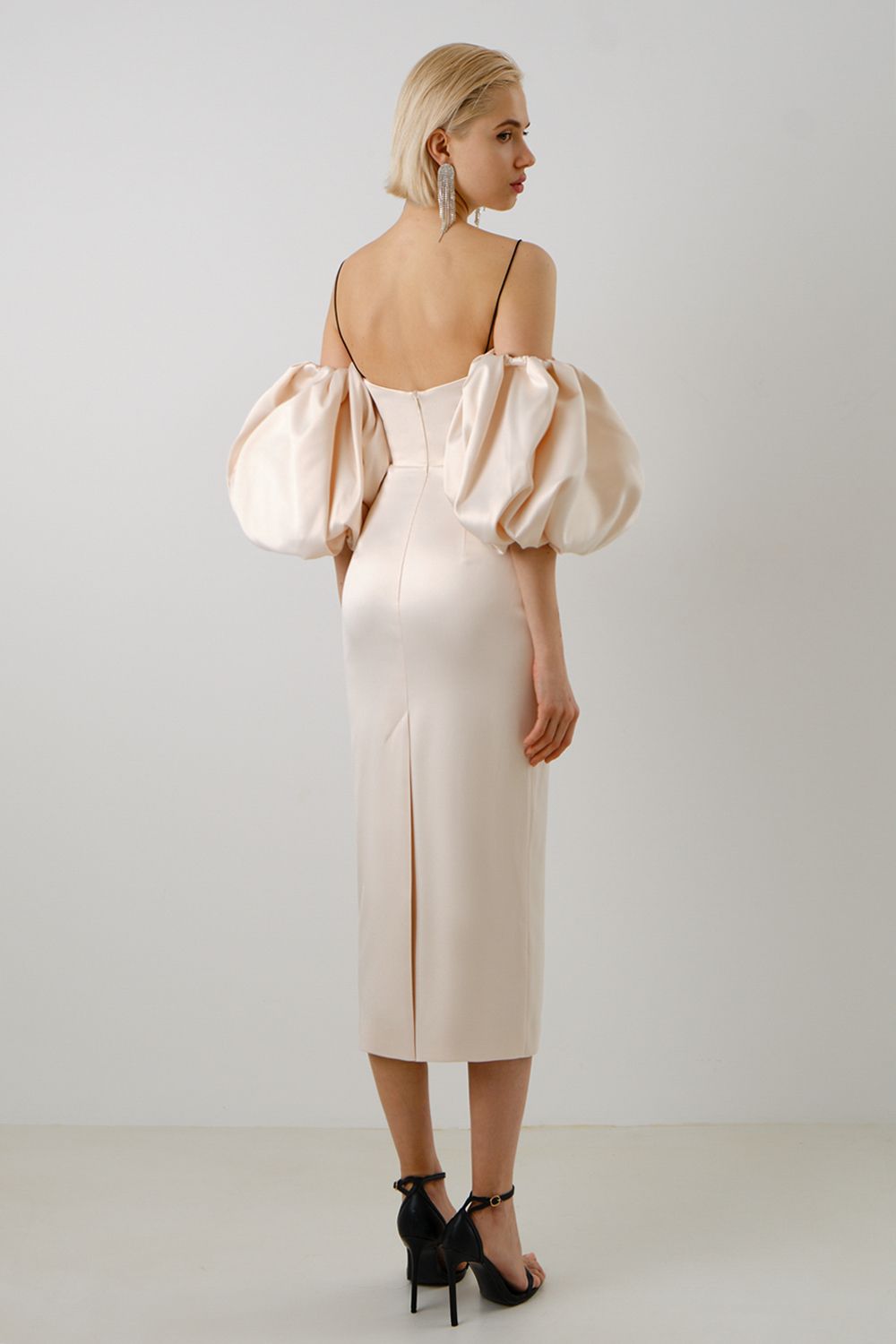 Midi Dress with Voluminous Sleeves