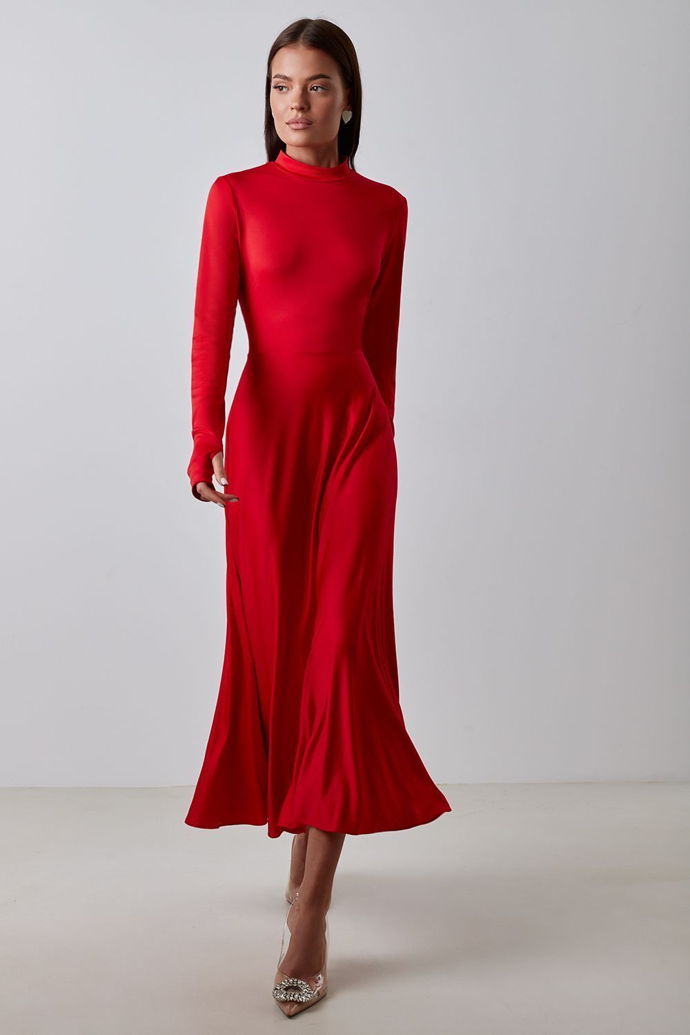 Turtleneck dress with a half-circle skirt
