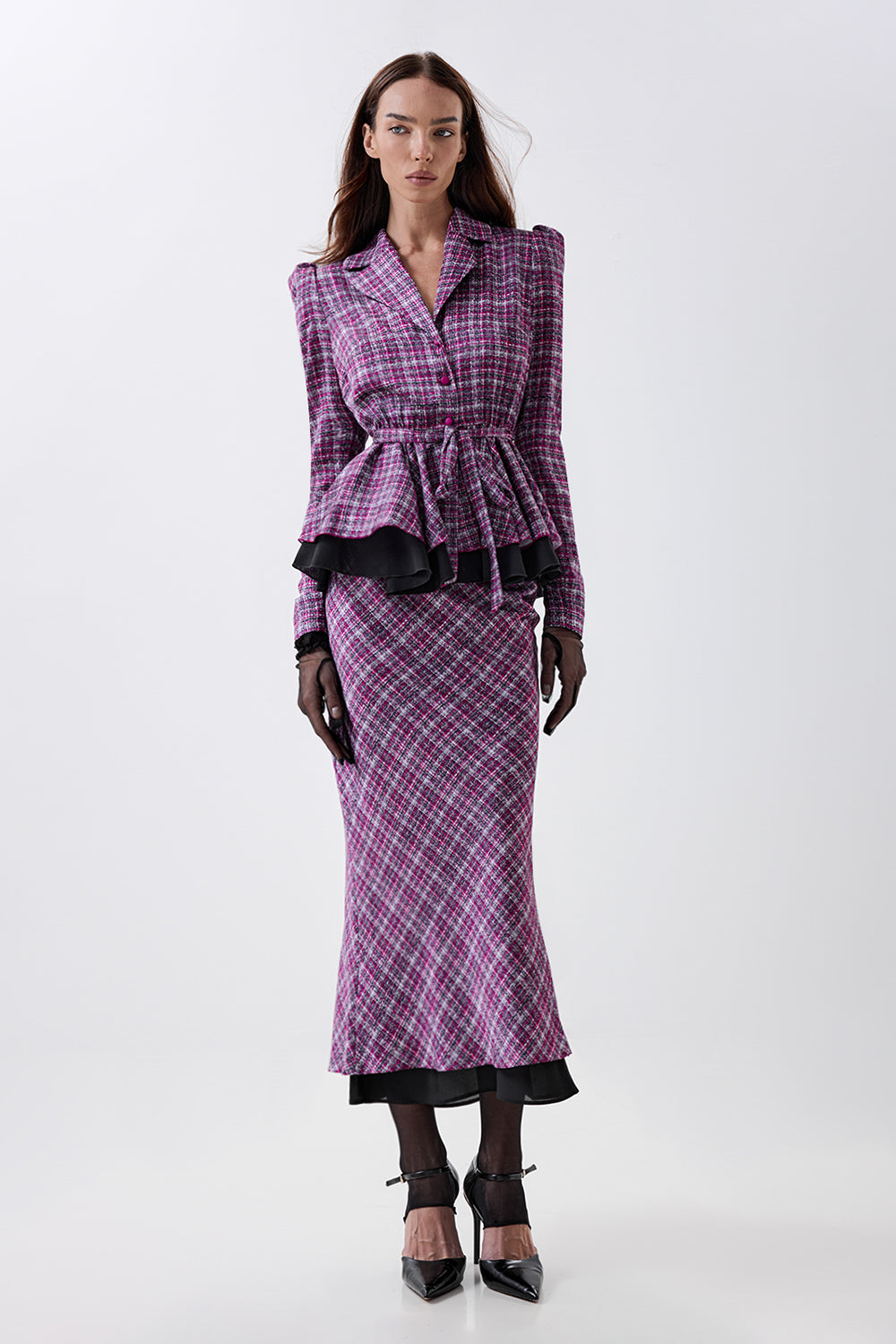 Maxi Skirt with Textured Tweed-Effect Print