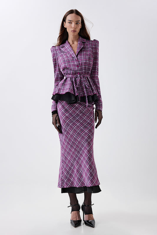 Maxi Skirt with Textured Tweed-Effect Print