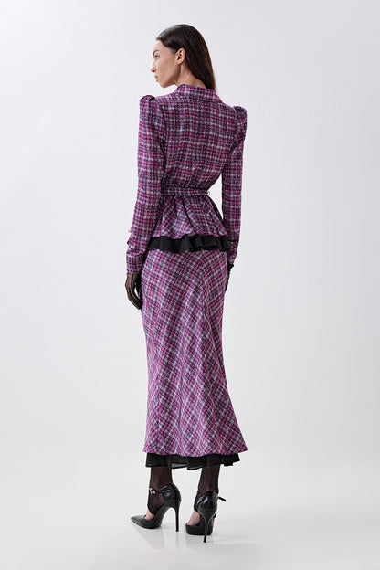 Maxi Skirt with Textured Tweed-Effect Print