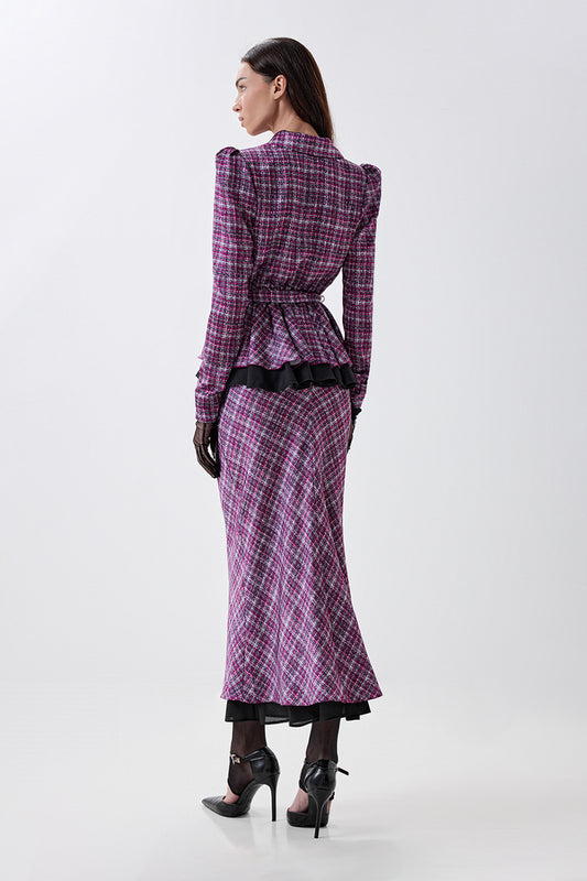 Maxi Skirt with Textured Tweed-Effect Print