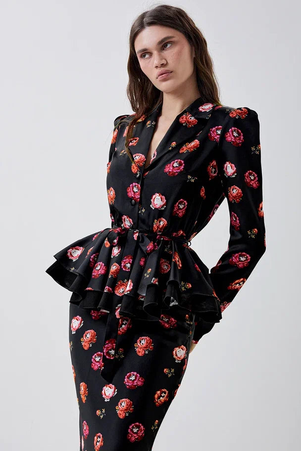 Blouse with Textured Tweed-Effect Print