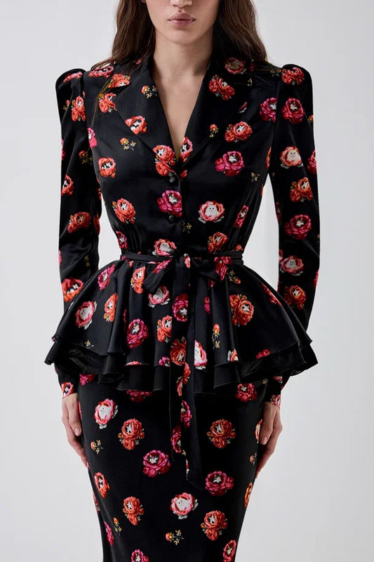 Blouse with Textured Tweed-Effect Print