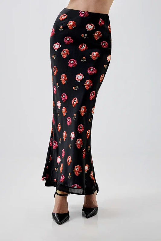 Maxi Skirt with Textured Tweed-Effect Print