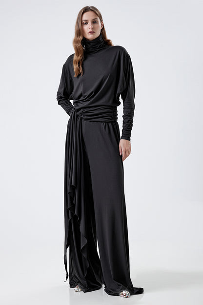 Long-sleeve top with a high neck and a waistband