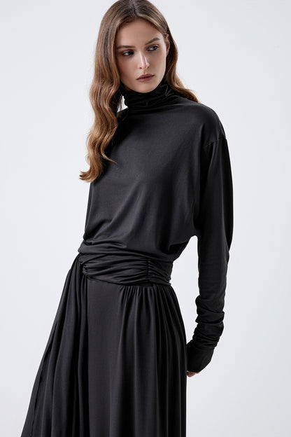 Long-sleeve top with a high neck and a waistband