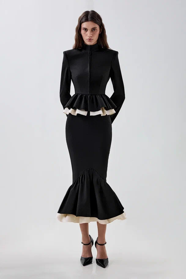 Midi skirt with a shaped ruffle
