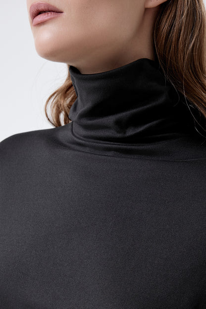 Long-sleeve top with a high neck and a waistband