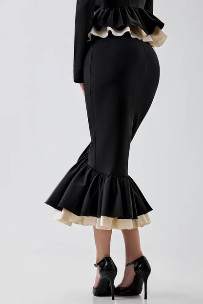 Midi skirt with a shaped ruffle
