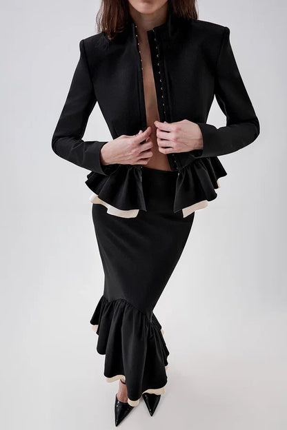 Midi skirt with a shaped ruffle