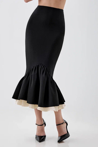 Midi skirt with a shaped ruffle