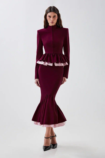 Midi skirt with a shaped ruffle
