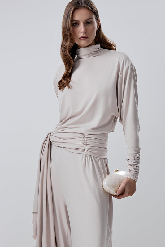 Long-sleeve top with a high neck and a waistband