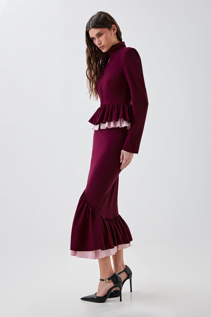 Midi skirt with a shaped ruffle