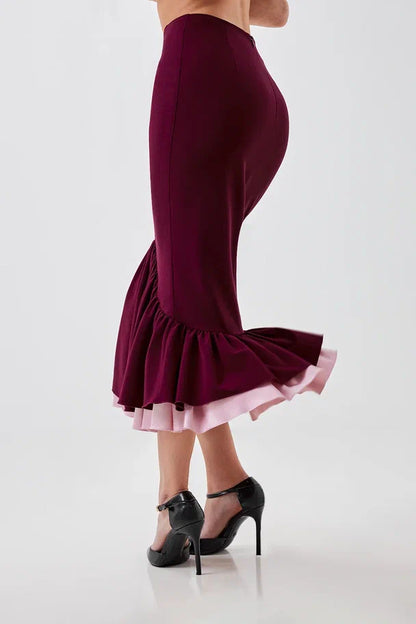 Midi skirt with a shaped ruffle