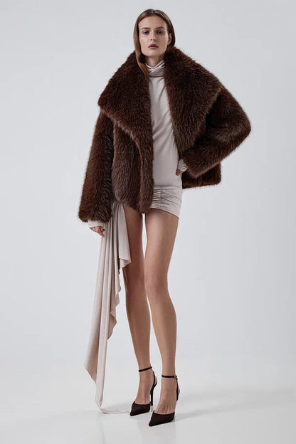 Cropped faux fur coat with a notched collar