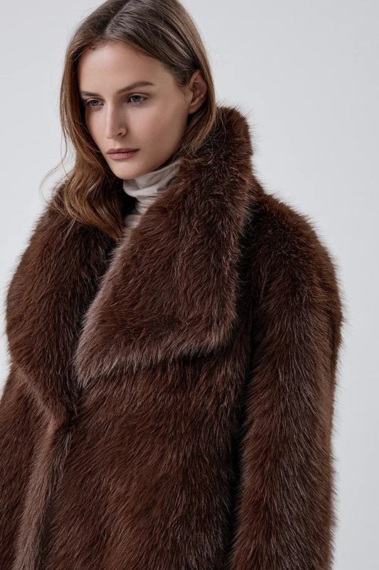 Cropped faux fur coat with a notched collar