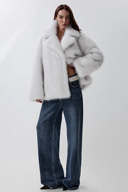 Cropped faux fur coat with a notched collar