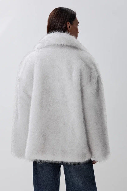 Cropped faux fur coat with a notched collar