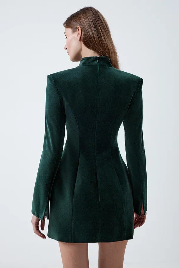 Velvet blazer dress with statement buttons