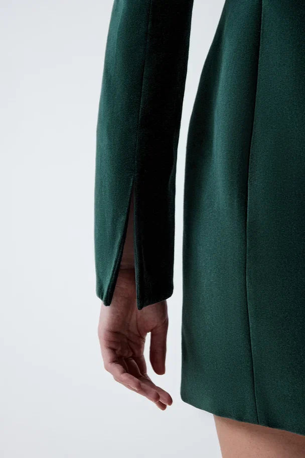 Velvet blazer dress with statement buttons
