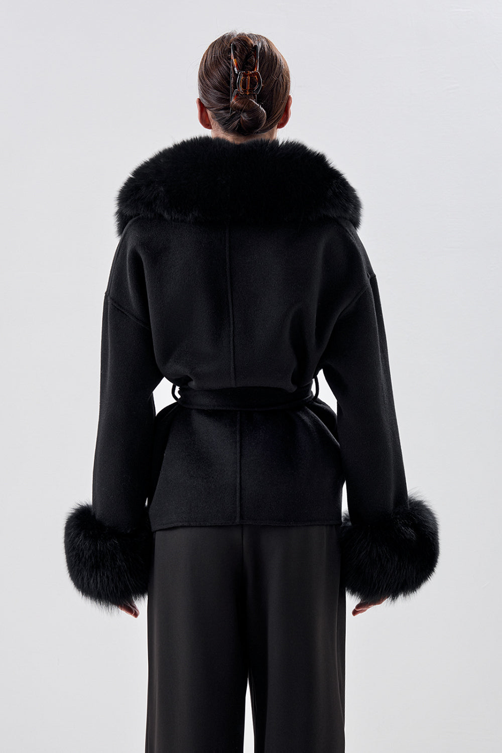 Cropped Wool Coat with Arctic Fox Fur Trim