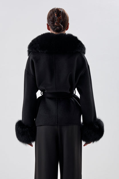 Cropped Wool Coat with Arctic Fox Fur Trim