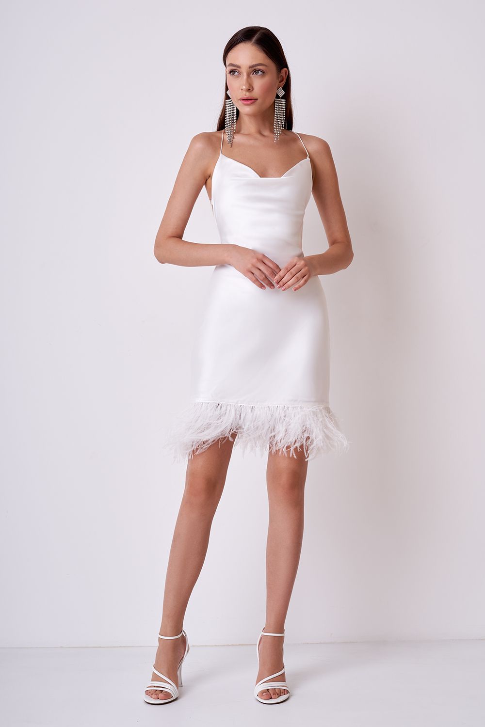Feathered satin dress