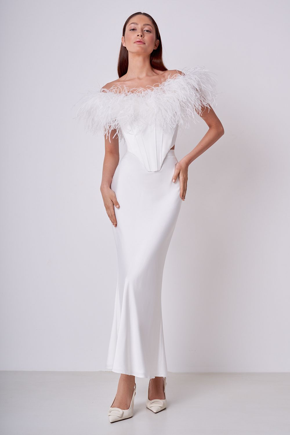 Feather trim corset