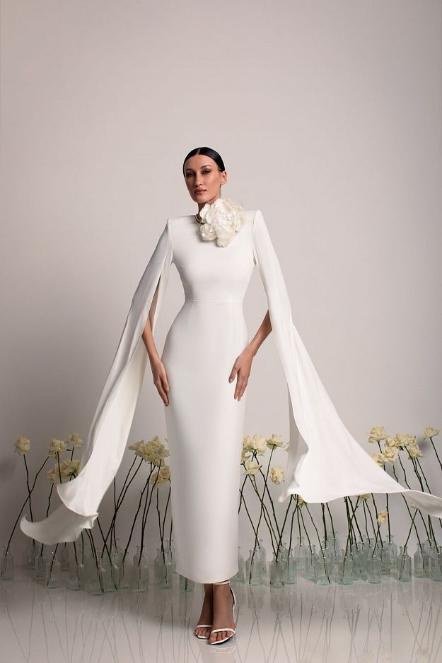 Elegant Cape Sleeve Midi Dress