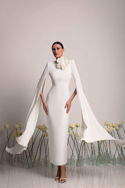 Elegant Cape Sleeve Midi Dress