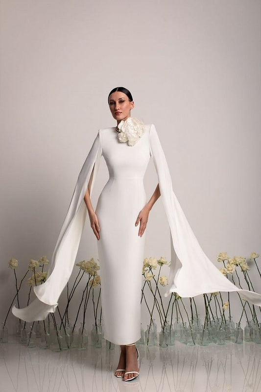 Elegant Cape Sleeve Midi Dress