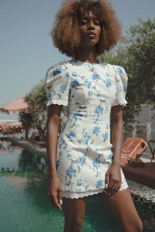 Linen Mini Dress with a Heart-shaped Neckline