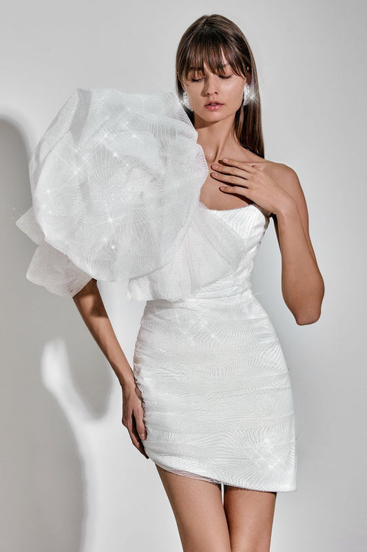 Puff sleeve shiny dress