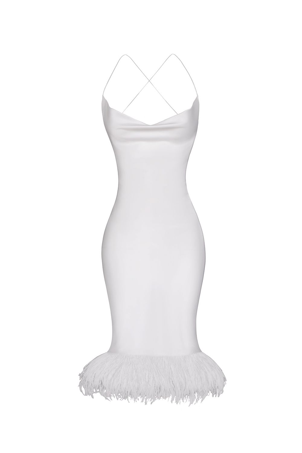 Feathered satin dress