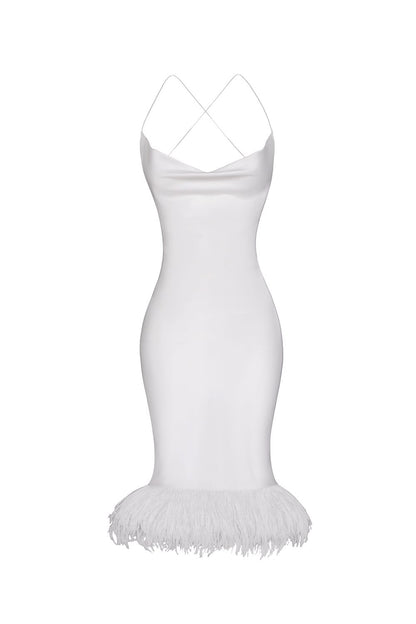 Feathered satin dress