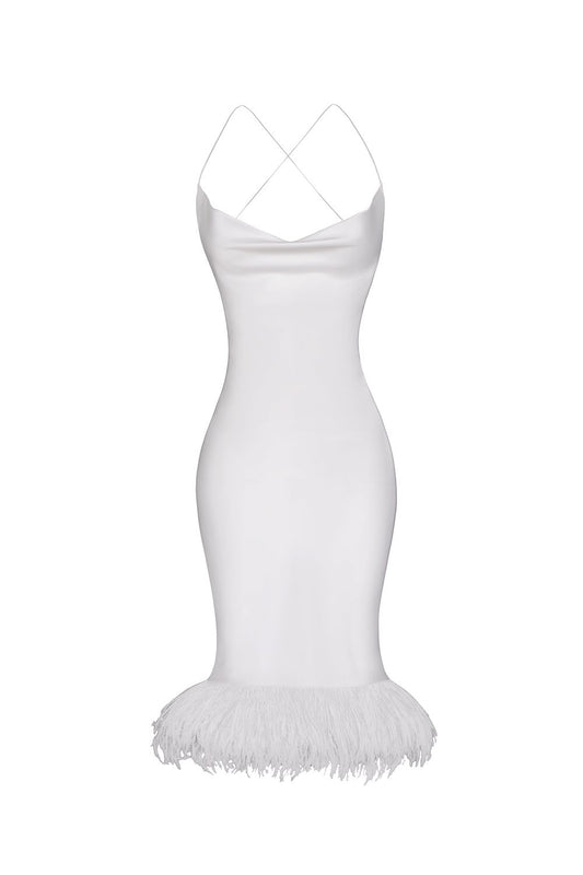 Feathered Satin Dress