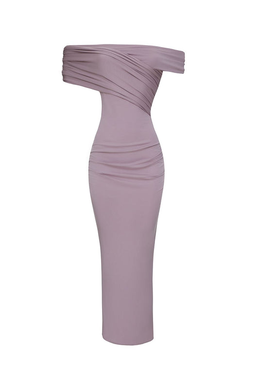 Off-Shoulder Draped Midi Dress