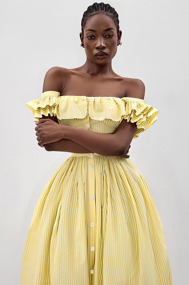 Midi Dress with Ruffle Sleeves and Fitted Waist