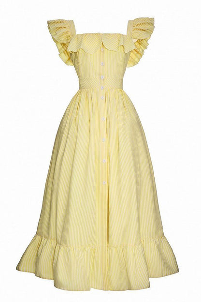 Midi Dress with Ruffle Sleeves and Fitted Waist