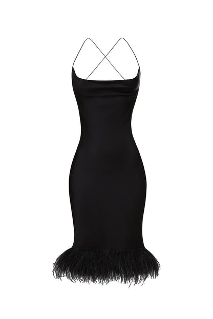 Feathered satin dress