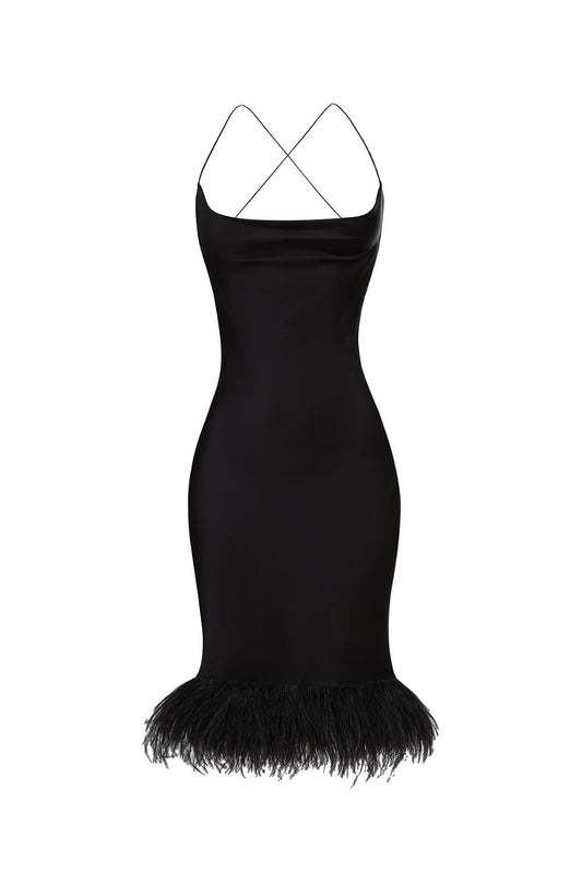 Feathered Satin Dress